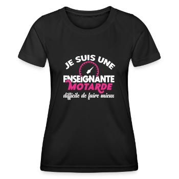 Enseignante motarde, idée cadeau passion moto - T-shirt sport Femme - noir - Devant - AI Model Female 172 light (172cm)