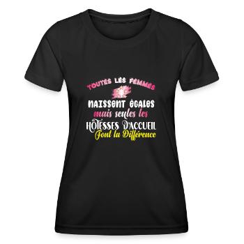 Cadeau hôtesse d'accueil, humour métier réception - T-shirt sport Femme - noir - Devant - AI Model Female 172 light (172cm)