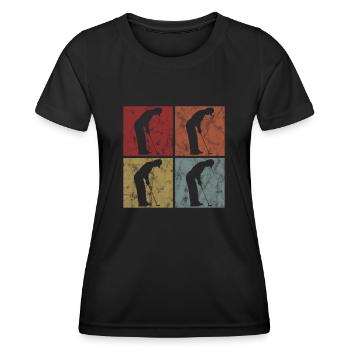 Golfen Retro Golfspieler Golf Golfer Golfschläger - Frauen Funktions-T-Shirt - Schwarz - Vorne - AI Model Female 172 light (172cm)