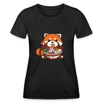 Panda rouge mignon de Kawaii mangeant des nouilles de Ramen - T-shirt sport Femme - noir - Devant - AI Model Female 172 light (172cm)