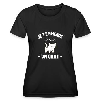 Je t'emmerde je suis un chat humour animaux - T-shirt sport Femme - noir - Devant - AI Model Female 172 light (172cm)