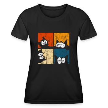 Chat Miau Chat Rétro Chat - T-shirt sport Femme - noir - Devant - AI Model Female 172 light (172cm)