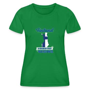 In Finland Begins My Story - Women's Functional T-Shirt - kelly green - Front - AI Model Female 172 dark (172cm)