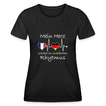 Frankreich Deutschland Flagge Herzschlag - Frauen Funktions-T-Shirt - Schwarz - Vorne - AI Model Female 172 light (172cm)
