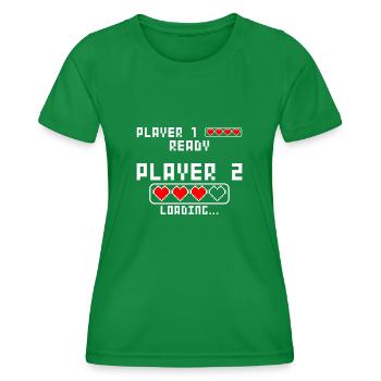 Schwangerschaft verkünden Baby Player 2 Loading - Frauen Funktions-T-Shirt - Kelly Green - Vorne - AI Model Female 172 dark (172cm)