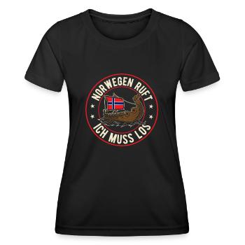 Norwegen ruft Wikinger Flagge Skandinavien - Frauen Funktions-T-Shirt - Schwarz - Vorne - AI Model Female 172 light (172cm)