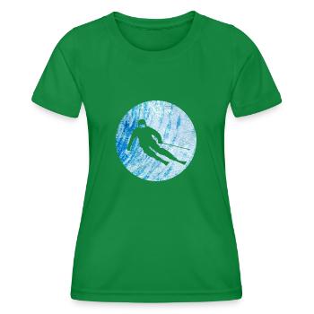 Double Exposure Skifahrer Skifahren Skiliebhaber - Frauen Funktions-T-Shirt - Kelly Green - Vorne - AI Model Female 172 dark (172cm)