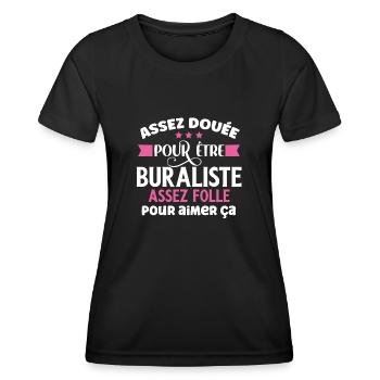Buraliste idée cadeau métier commerçant. Citations - T-shirt sport Femme - noir - Devant - AI Model Female 172 light (172cm)