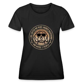 Rough-haired dachshund and coffee - Women's Functional T-Shirt - black - Front - AI Model Female 172 light (172cm)