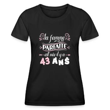 Anniversaire 43 ans, idée cadeau date de naissance - T-shirt sport Femme - noir - Devant - AI Model Female 172 light (172cm)