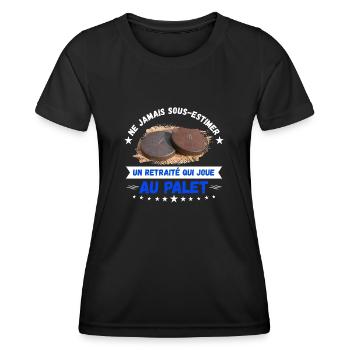 un retraité qui joue au palet - T-shirt sport Femme - noir - Devant - AI Model Female 172 light (172cm)