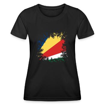 Seychellen Flagge Farbspritzer - Frauen Funktions-T-Shirt - Schwarz - Vorne - AI Model Female 172 light (172cm)