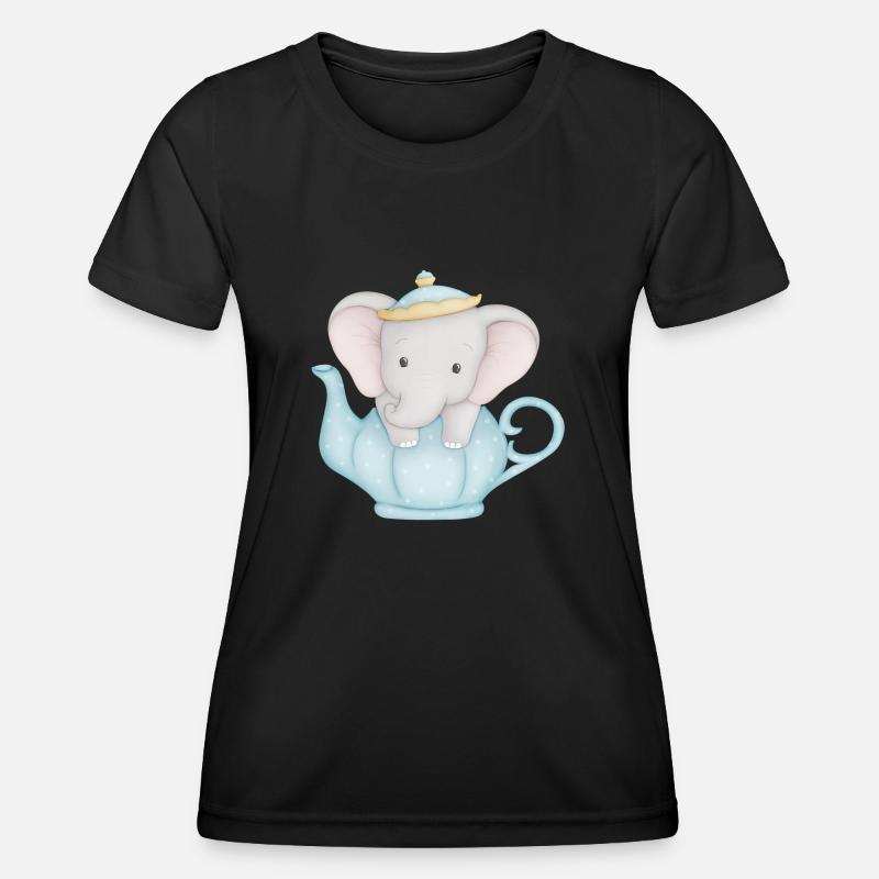 cute elephant in teapot - Women's Functional T-Shirt - black