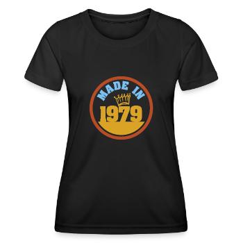 Fabriqué en 1979 - T-shirt sport Femme - noir - Devant - AI Model Female 172 light (172cm)