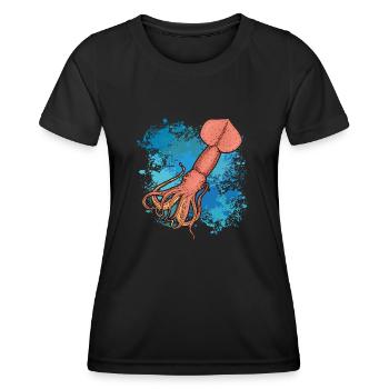 Squid Giant squid on colorful splashes of color - Women's Functional T-Shirt - black - Front - AI Model Female 172 light (172cm)