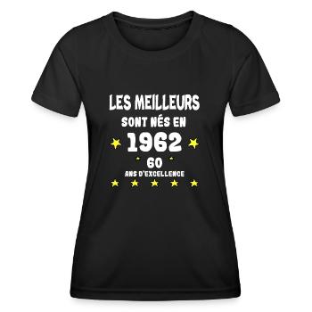 Anniversaire 60 ans - T-shirt sport Femme - noir - Devant - AI Model Female 172 light (172cm)