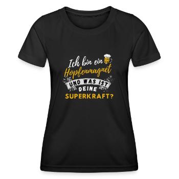 Biertrinker Spruch Hopfenmagnet und Bierliebhaber - Frauen Funktions-T-Shirt - Schwarz - Vorne - AI Model Female 172 light (172cm)