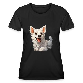 Petit chien de berger blanc couché - T-shirt sport Femme - noir - Devant - AI Model Female 172 light (172cm)