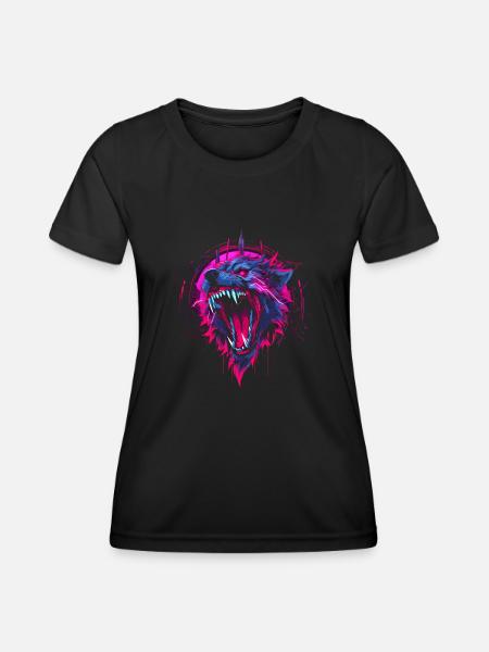 Synthwave Wolf - Women's Functional T-Shirt - black