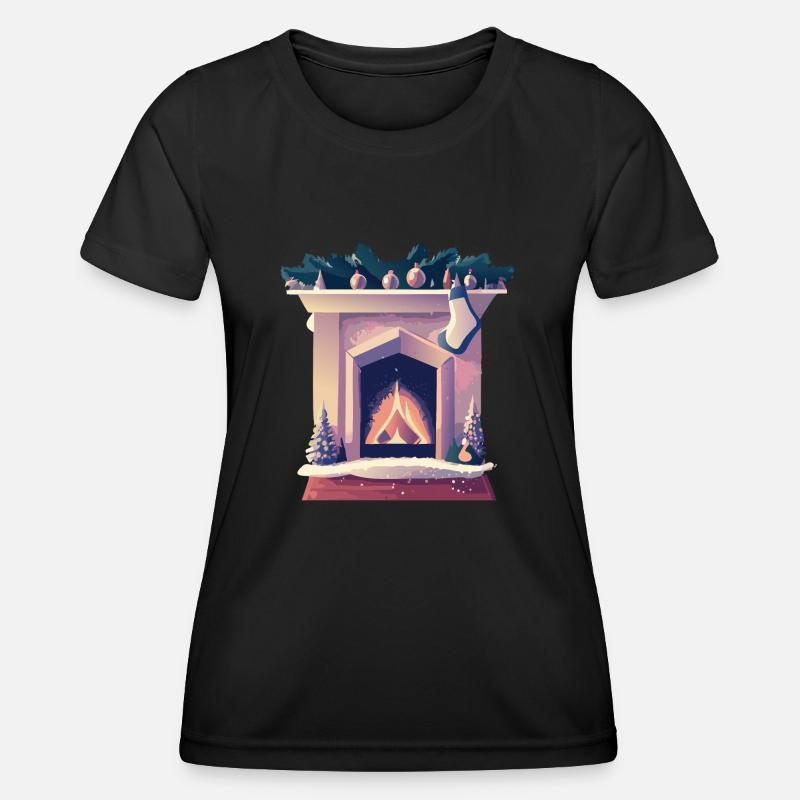 Christmas sock by the fireplace - Women's Functional T-Shirt - black