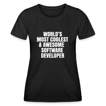 Worlds most coolest and awesome software developer - Women's Functional T-Shirt - black - Front - AI Model Female 172 light (172cm)