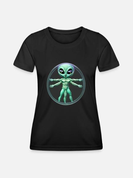 Alien de Vinci - Frauen Funktions-T-Shirt - Schwarz