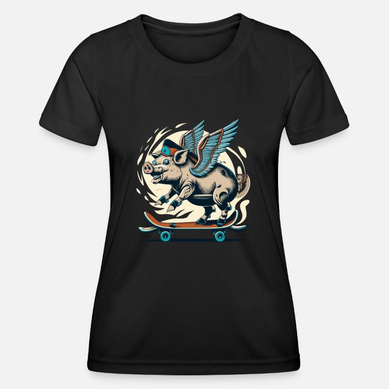 Pig on deck - Women's Functional T-Shirt - black
