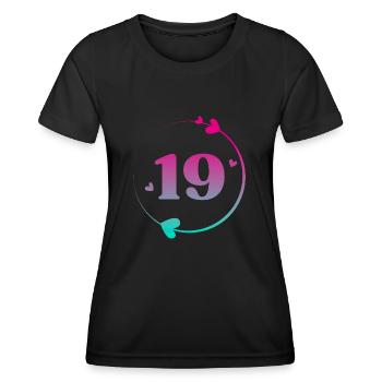 19th Birthday Colorful Heart Circle - Women's Functional T-Shirt - black - Front - AI Model Female 172 light (172cm)