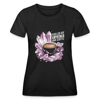 Strength through crystals and caffeine - Women's Functional T-Shirt - black - Front - AI Model Female 172 light (172cm)