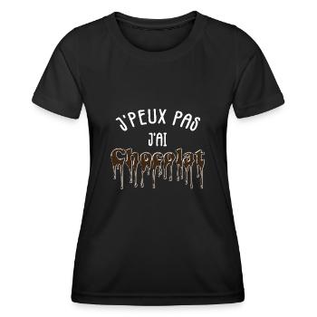 j'peux pas, j ai chocolat - humour gourmand - T-shirt sport Femme - noir - Devant - AI Model Female 172 light (172cm)