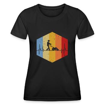 Retro Herzschlag Rasenmäher Gras Gärtner - Frauen Funktions-T-Shirt - Schwarz - Vorne - AI Model Female 172 light (172cm)