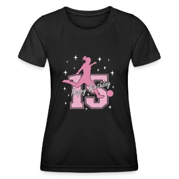 15. Geburtstag Fussball Fussballspielerin - Frauen Funktions-T-Shirt - Schwarz - Vorne - AI Model Female 172 light (172cm)