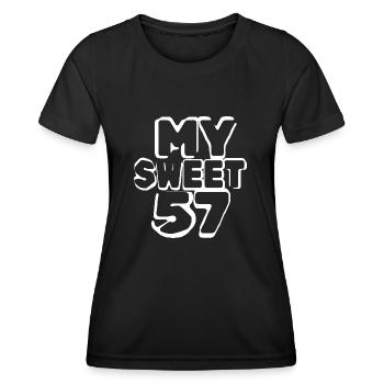 Anniversaire 57 - T-shirt sport Femme - noir - Devant - AI Model Female 172 light (172cm)