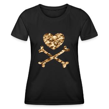 Piratenherz Camo Sand - Frauen Funktions-T-Shirt - Schwarz - Vorne - AI Model Female 172 light (172cm)