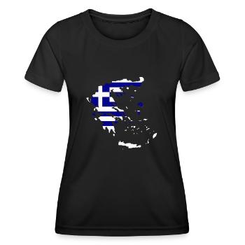 Griechenland Flagge Landkarte - Frauen Funktions-T-Shirt - Schwarz - Vorne - AI Model Female 172 light (172cm)