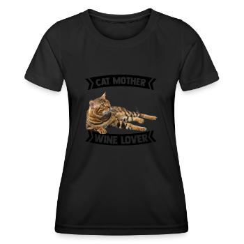 Chats Maman Mère Vin - T-shirt sport Femme - noir - Devant - AI Model Female 172 light (172cm)