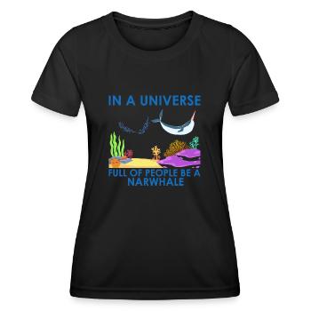 Narwhale Einhornwal Wal Wale Meer Ozean Biologie - Frauen Funktions-T-Shirt - Schwarz - Vorne - AI Model Female 172 light (172cm)