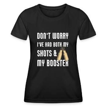 Ne vous inquiétez pas, j’ai eu mes deux injections et mon rappel - T-shirt sport Femme - noir - Devant - AI Model Female 172 light (172cm)