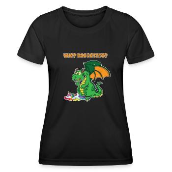 Lustiger Drache Das letzte? Drache frisst Einhorn - Frauen Funktions-T-Shirt - Schwarz - Vorne - AI Model Female 172 light (172cm)