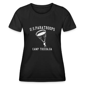 U.S. PARATROOPS WW2 Camp Toccoa GA parachute white - Frauen Funktions-T-Shirt - Schwarz - Vorne - AI Model Female 172 light (172cm)