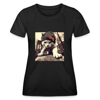 Purr Hip Hop 01 I Cool Cat Rap Man Cadeau - T-shirt sport Femme - noir - Devant - AI Model Female 172 light (172cm)