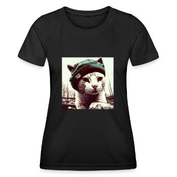 Purr Hip Hop 02 I Cool Cat Rap Man Cadeau - T-shirt sport Femme - noir - Devant - AI Model Female 172 light (172cm)