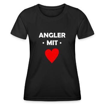Angler mit Herz - Fischer - Fisch - angeln - Frauen Funktions-T-Shirt - Schwarz - Vorne - AI Model Female 172 light (172cm)