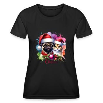 Noël Carlin Chat Noël - T-shirt sport Femme - noir - Devant - AI Model Female 172 light (172cm)