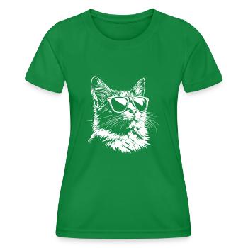 Cool Katze Sonnenbrille - Frauen Funktions-T-Shirt - Kelly Green - Vorne - AI Model Female 172 dark (172cm)