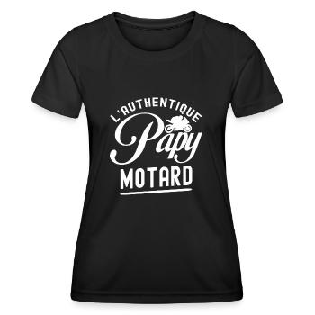 l'authentique papy motard -cadeau humour papy moto - T-shirt sport Femme - noir - Devant - AI Model Female 172 light (172cm)