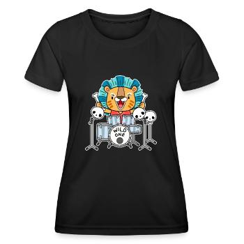 Lion à la batterie - T-shirt sport Femme - noir - Devant - AI Model Female 172 light (172cm)
