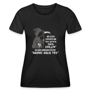 Le diable murmura que je venais vous chercher de la bière - T-shirt sport Femme - noir - Devant - AI Model Female 172 light (172cm)