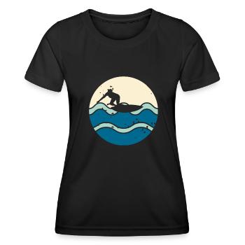 Vintage Classic Ride With The Wave Surfing - Frauen Funktions-T-Shirt - Schwarz - Vorne - AI Model Female 172 light (172cm)