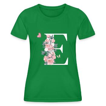 Buchstabe e rosa Blumen - Frauen Funktions-T-Shirt - Kelly Green - Vorne - AI Model Female 172 dark (172cm)